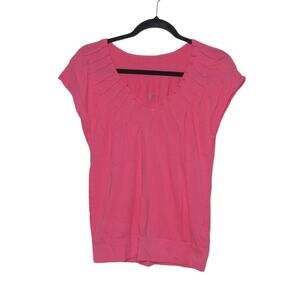 Anthropologie Short Sleeve Tee Shirt Pima Cotton Modal Pleated Pink Coral S